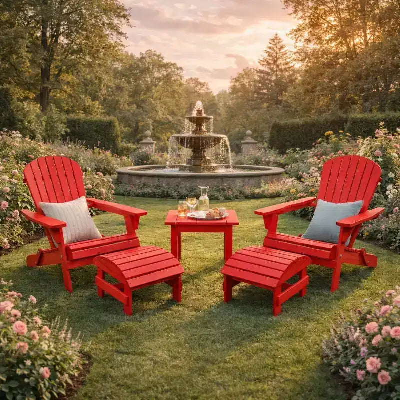 Sedia Adirondack Pieghevole di Grandi Dimensioni in Legno di Pino con Ottomana e Tavolino Laterale