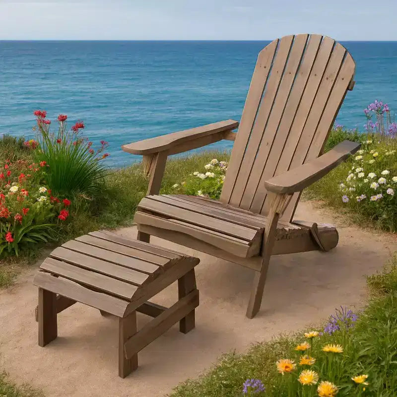 Sedia Adirondack Pieghevole di Grandi Dimensioni in Legno di Pino con Ottomana e Tavolino Laterale