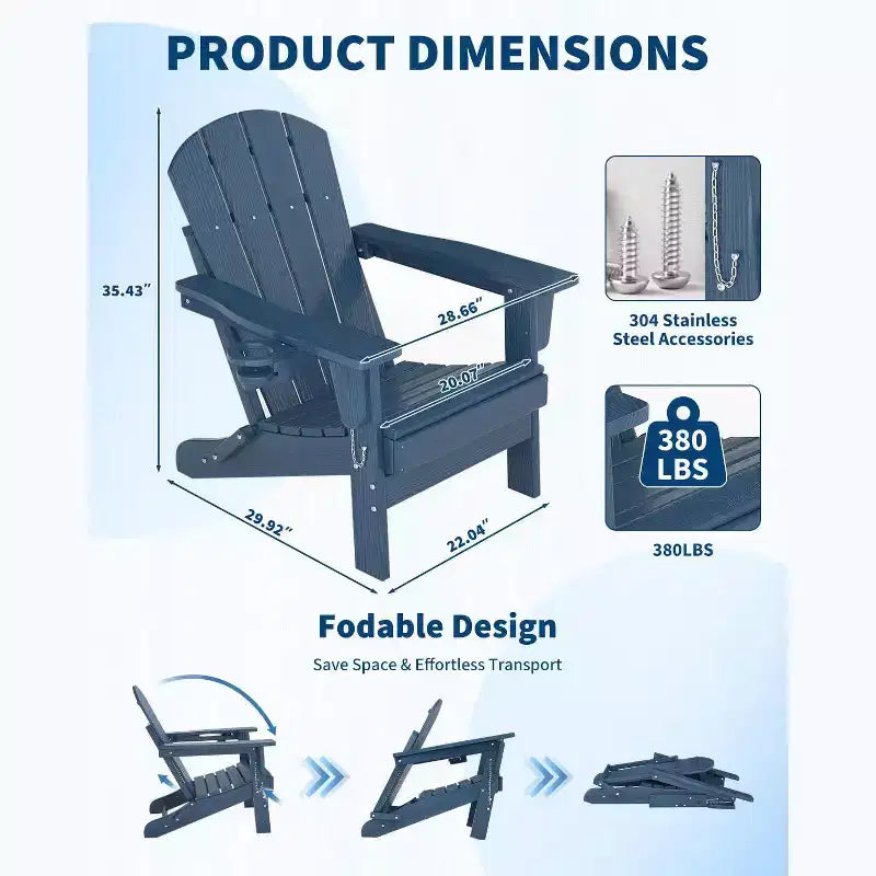 Set da 2 Sedie Pieghevoli da Patio Adirondack, HDPE Durevole, Effetto Legno, Resistente a Tutte le Condizioni Atmosferiche, Capacità 172 kg - Comoda Seduta Esterna per Terrazzo, Piscina, Focolare, Giardino