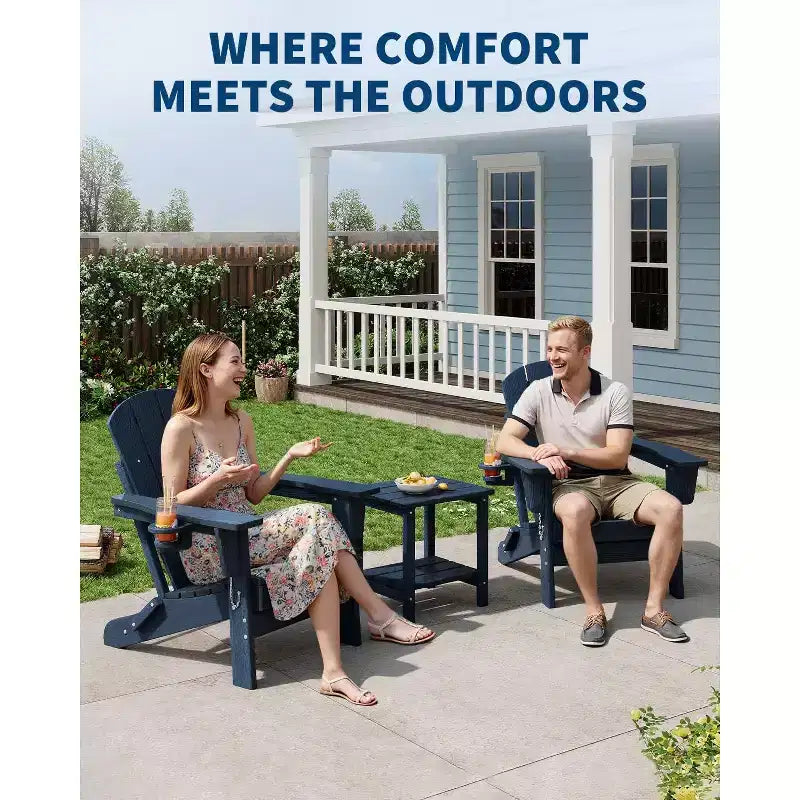 Set da 2 Sedie Pieghevoli da Patio Adirondack, HDPE Durevole, Effetto Legno, Resistente a Tutte le Condizioni Atmosferiche, Capacità 172 kg - Comoda Seduta Esterna per Terrazzo, Piscina, Focolare, Giardino
