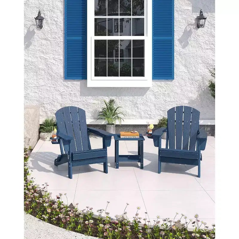 Set da 2 Sedie Pieghevoli da Patio Adirondack, HDPE Durevole, Effetto Legno, Resistente a Tutte le Condizioni Atmosferiche, Capacità 172 kg - Comoda Seduta Esterna per Terrazzo, Piscina, Focolare, Giardino