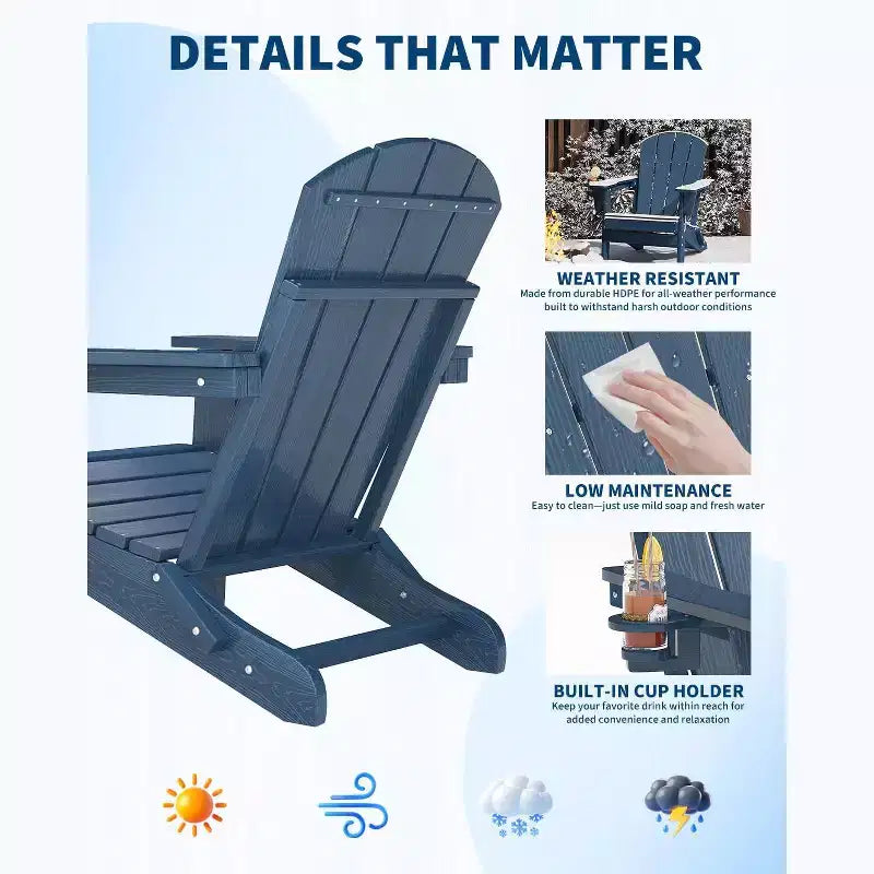 Set da 2 Sedie Pieghevoli da Patio Adirondack, HDPE Durevole, Effetto Legno, Resistente a Tutte le Condizioni Atmosferiche, Capacità 172 kg - Comoda Seduta Esterna per Terrazzo, Piscina, Focolare, Giardino
