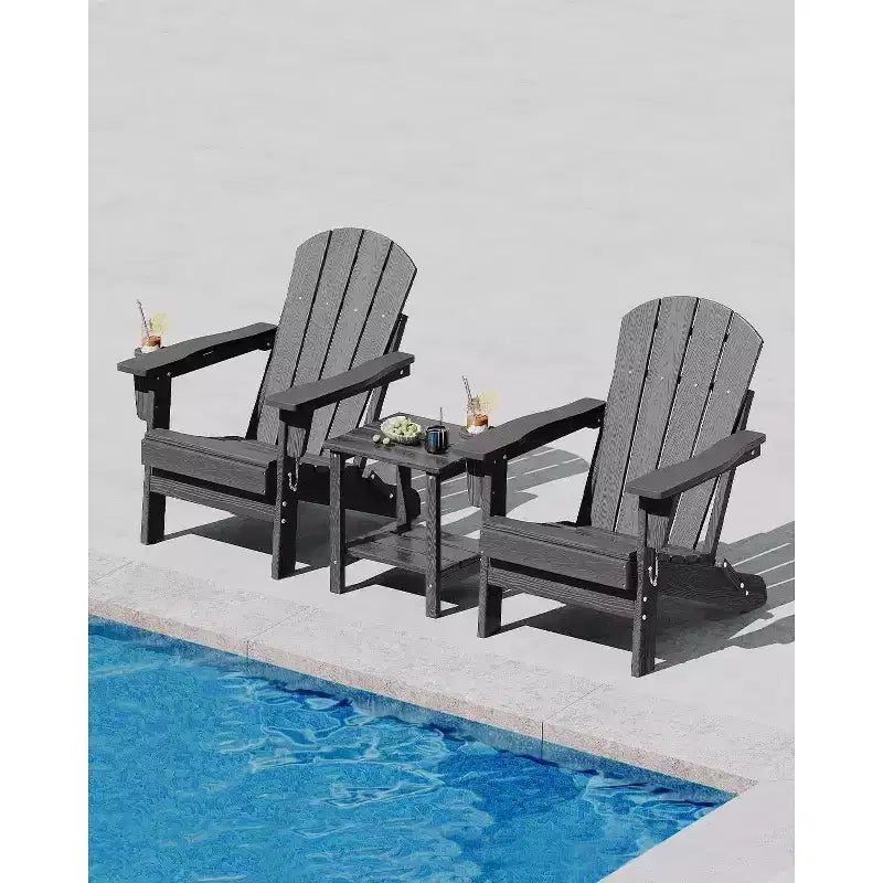 Set da 2 Sedie Pieghevoli da Patio Adirondack, HDPE Durevole, Effetto Legno, Resistente a Tutte le Condizioni Atmosferiche, Capacità 172 kg - Comoda Seduta Esterna per Terrazzo, Piscina, Focolare, Giardino