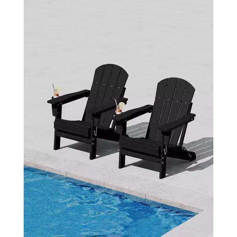Set da 2 Sedie Pieghevoli da Patio Adirondack, HDPE Durevole, Effetto Legno, Resistente a Tutte le Condizioni Atmosferiche, Capacità 172 kg - Comoda Seduta Esterna per Terrazzo, Piscina, Focolare, Giardino