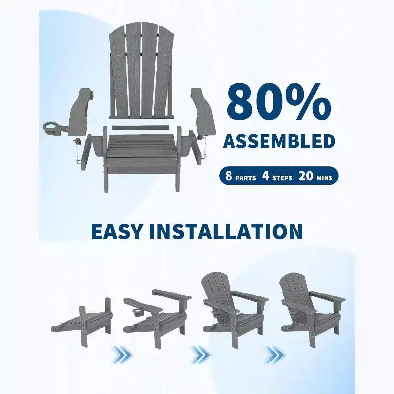 Set da 2 Sedie Pieghevoli da Patio Adirondack, HDPE Durevole, Effetto Legno, Resistente a Tutte le Condizioni Atmosferiche, Capacità 172 kg - Comoda Seduta Esterna per Terrazzo, Piscina, Focolare, Giardino