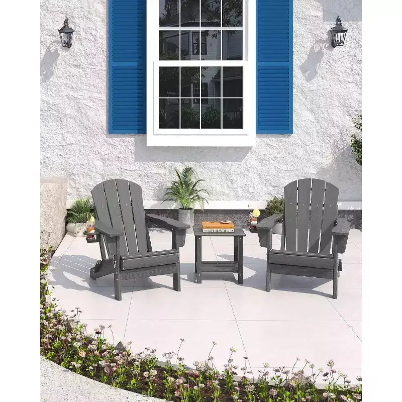 Set da 2 Sedie Pieghevoli da Patio Adirondack, HDPE Durevole, Effetto Legno, Resistente a Tutte le Condizioni Atmosferiche, Capacità 172 kg - Comoda Seduta Esterna per Terrazzo, Piscina, Focolare, Giardino