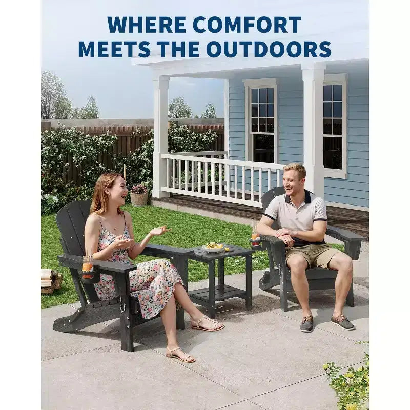 Set da 2 Sedie Pieghevoli da Patio Adirondack, HDPE Durevole, Effetto Legno, Resistente a Tutte le Condizioni Atmosferiche, Capacità 172 kg - Comoda Seduta Esterna per Terrazzo, Piscina, Focolare, Giardino