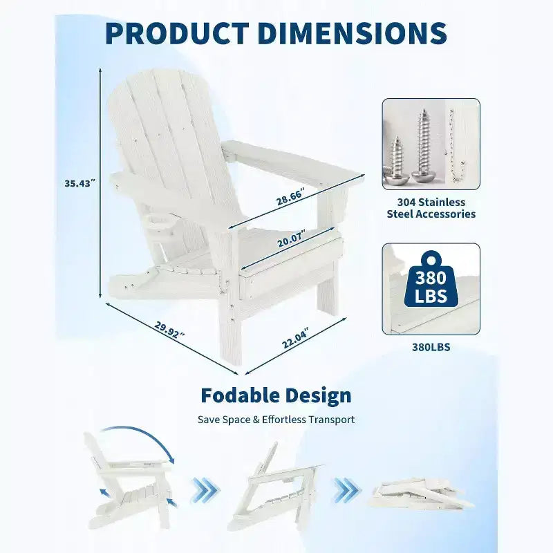 Set da 2 Sedie Pieghevoli da Patio Adirondack, HDPE Durevole, Effetto Legno, Resistente a Tutte le Condizioni Atmosferiche, Capacità 172 kg - Comoda Seduta Esterna per Terrazzo, Piscina, Focolare, Giardino