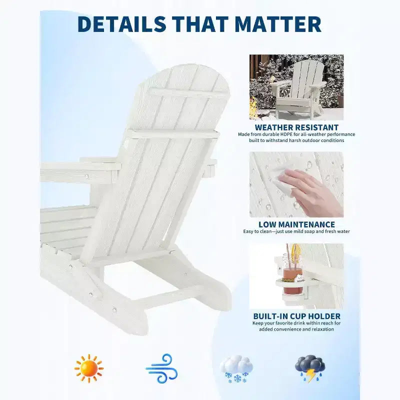 Set da 2 Sedie Pieghevoli da Patio Adirondack, HDPE Durevole, Effetto Legno, Resistente a Tutte le Condizioni Atmosferiche, Capacità 172 kg - Comoda Seduta Esterna per Terrazzo, Piscina, Focolare, Giardino