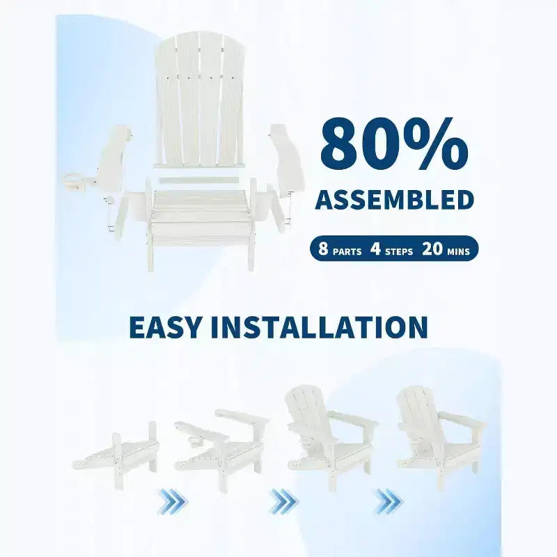 Set da 2 Sedie Pieghevoli da Patio Adirondack, HDPE Durevole, Effetto Legno, Resistente a Tutte le Condizioni Atmosferiche, Capacità 172 kg - Comoda Seduta Esterna per Terrazzo, Piscina, Focolare, Giardino