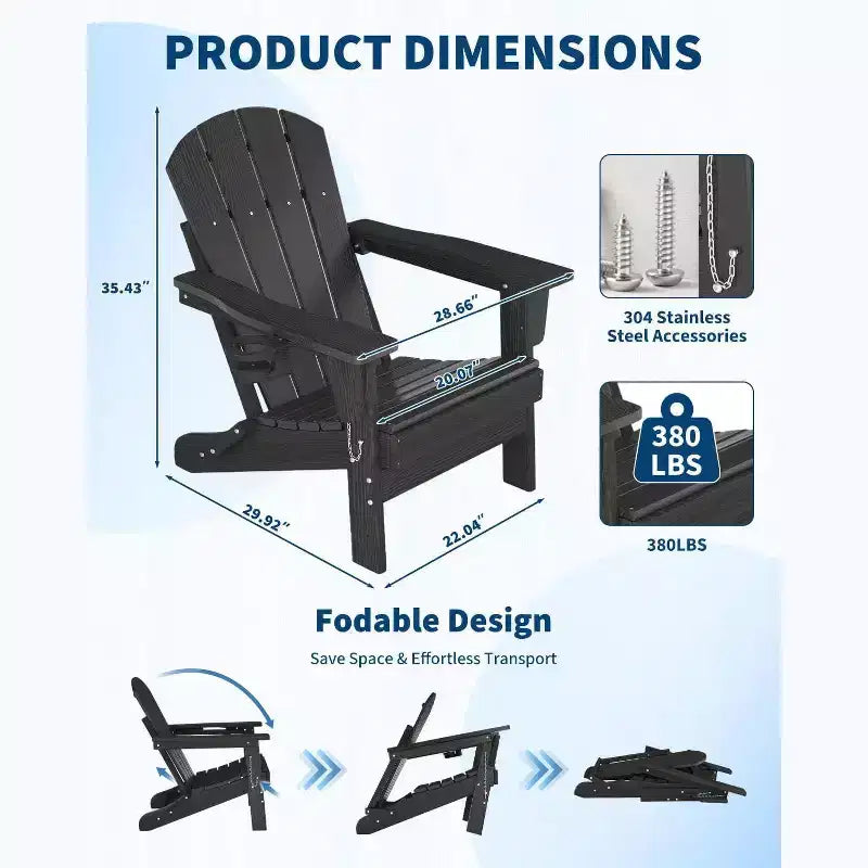 Set da 2 Sedie Pieghevoli da Patio Adirondack, HDPE Durevole, Effetto Legno, Resistente a Tutte le Condizioni Atmosferiche, Capacità 172 kg - Comoda Seduta Esterna per Terrazzo, Piscina, Focolare, Giardino