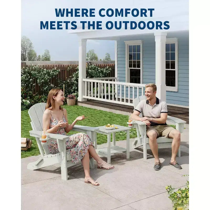 Set da 2 Sedie Pieghevoli da Patio Adirondack, HDPE Durevole, Effetto Legno, Resistente a Tutte le Condizioni Atmosferiche, Capacità 172 kg - Comoda Seduta Esterna per Terrazzo, Piscina, Focolare, Giardino
