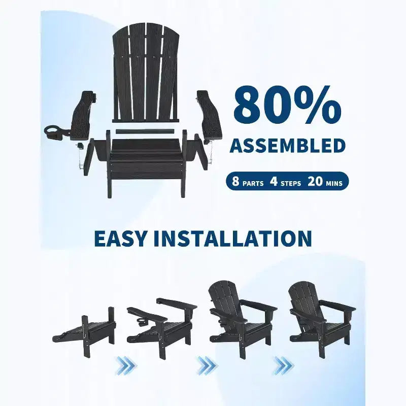 Set da 2 Sedie Pieghevoli da Patio Adirondack, HDPE Durevole, Effetto Legno, Resistente a Tutte le Condizioni Atmosferiche, Capacità 172 kg - Comoda Seduta Esterna per Terrazzo, Piscina, Focolare, Giardino