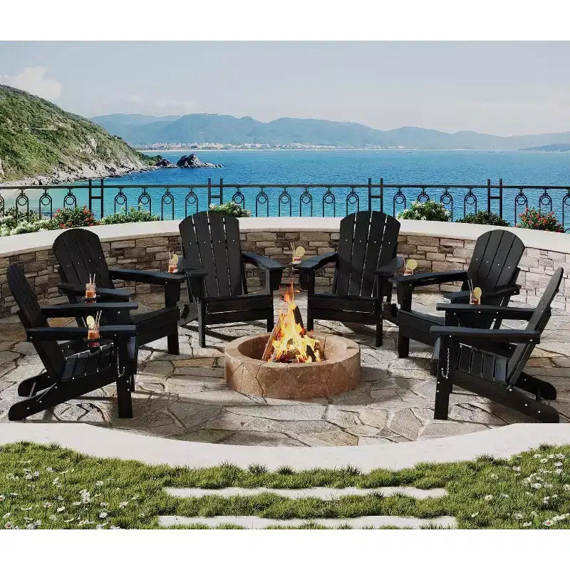 Set da 2 Sedie Pieghevoli da Patio Adirondack, HDPE Durevole, Effetto Legno, Resistente a Tutte le Condizioni Atmosferiche, Capacità 172 kg - Comoda Seduta Esterna per Terrazzo, Piscina, Focolare, Giardino