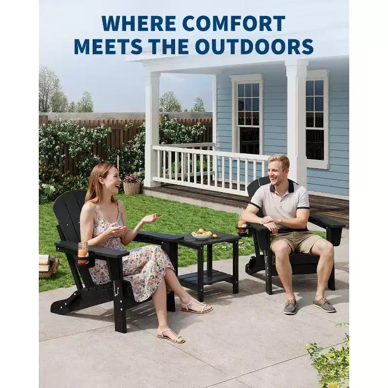 Set da 2 Sedie Pieghevoli da Patio Adirondack, HDPE Durevole, Effetto Legno, Resistente a Tutte le Condizioni Atmosferiche, Capacità 172 kg - Comoda Seduta Esterna per Terrazzo, Piscina, Focolare, Giardino