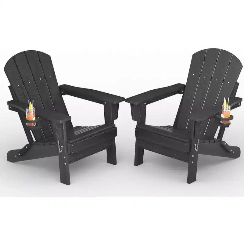 2 Pack Folding Adirondack Patio Chair,Durable HDPE,Wood Texture,All-Weather,380 lbs Capacity-Comfortable Outdoor Seat for Deck,Pool,Fire Pit,Backyard