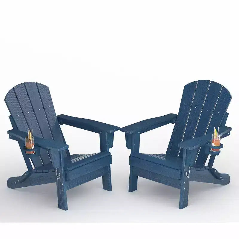 Set da 2 Sedie Pieghevoli da Patio Adirondack, HDPE Durevole, Effetto Legno, Resistente a Tutte le Condizioni Atmosferiche, Capacità 172 kg - Comoda Seduta Esterna per Terrazzo, Piscina, Focolare, Giardino
