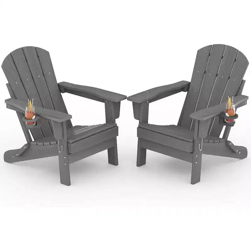 Set da 2 Sedie Pieghevoli da Patio Adirondack, HDPE Durevole, Effetto Legno, Resistente a Tutte le Condizioni Atmosferiche, Capacità 172 kg - Comoda Seduta Esterna per Terrazzo, Piscina, Focolare, Giardino