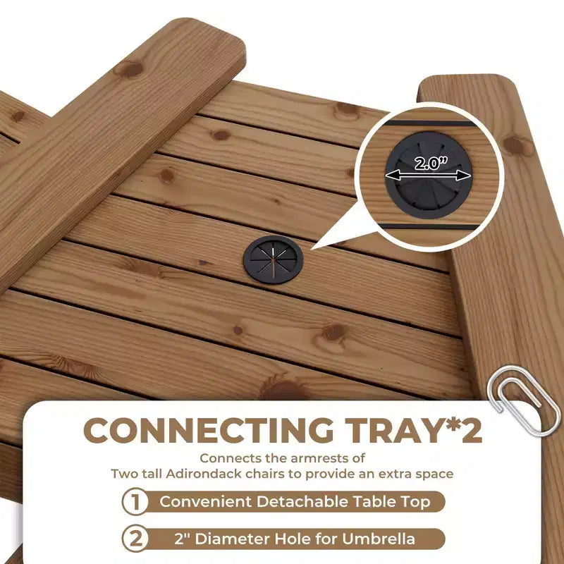 Set di 4 sedie Adirondack alte da esterno, altezza bar con vassoio di collegamento e foro per ombrellone, sedie da patio in legno massello per terrazza e cortile