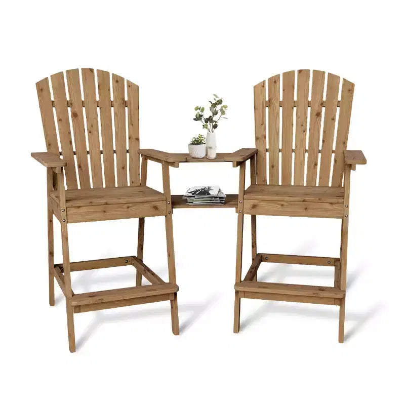 Set di 4 sedie Adirondack alte da esterno, altezza bar con vassoio di collegamento e foro per ombrellone, sedie da patio in legno massello per terrazza e cortile