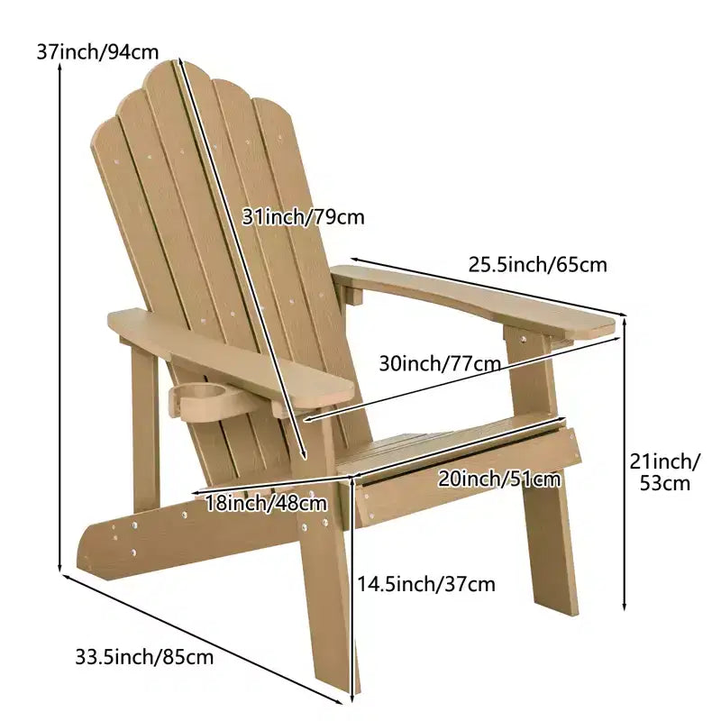 Sedia Adirondack da esterno Gymax, realizzata in resistente materiale HIPS con portabicchieri integrato, resistente alle intemperie e con portata fino a 172 kg, nera/tinta teak