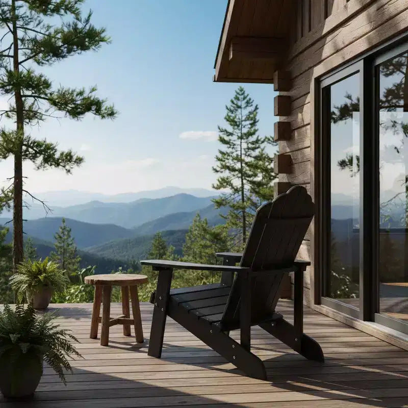 Sedia Adirondack da esterno Gymax, realizzata in resistente materiale HIPS con portabicchieri integrato, resistente alle intemperie e con portata fino a 172 kg, nera/tinta teak