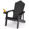 Gymax Outdoor Patio Adirondack Chair Made of Durable HIPS Material with Built-in Cup Holder Weather-Resistant and Supports Up to 380lbs Black/Teak