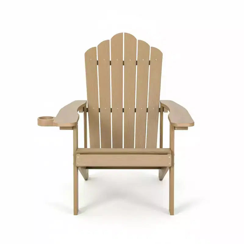 Chaise Adirondack Gymax pour patio extérieur, fabriquée en matériau HIPS durable avec porte-gobelet intégré, résistante aux intempéries et supportant jusqu'à 172 kg Noir/Teck