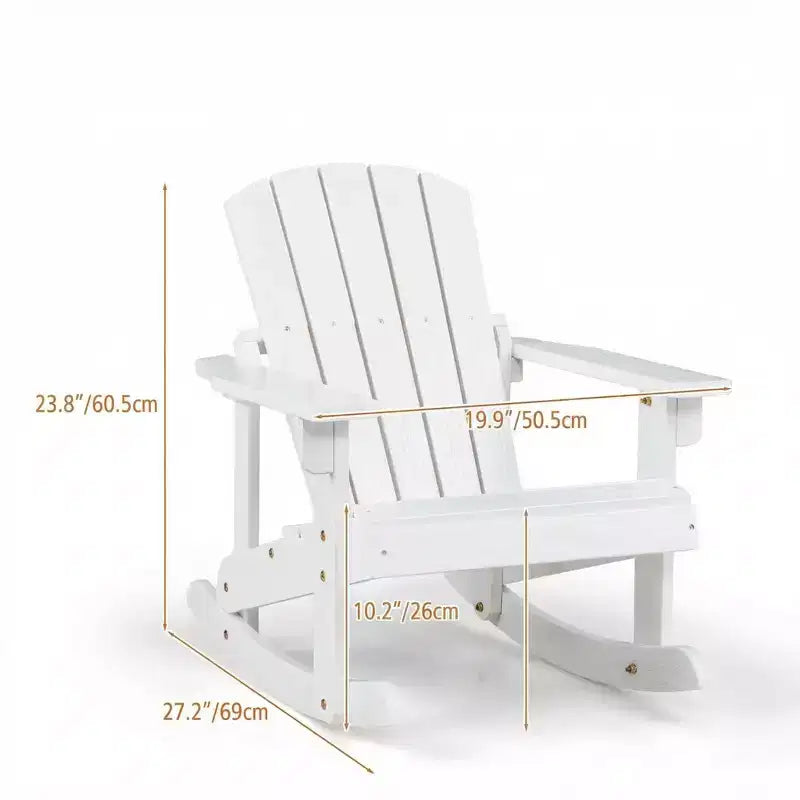 Gymax Sedia a Dondolo Adirondack per Bambini da Esterno con Sedile a Doghe in Legno Massiccio e Schienale Caffè/Bianco