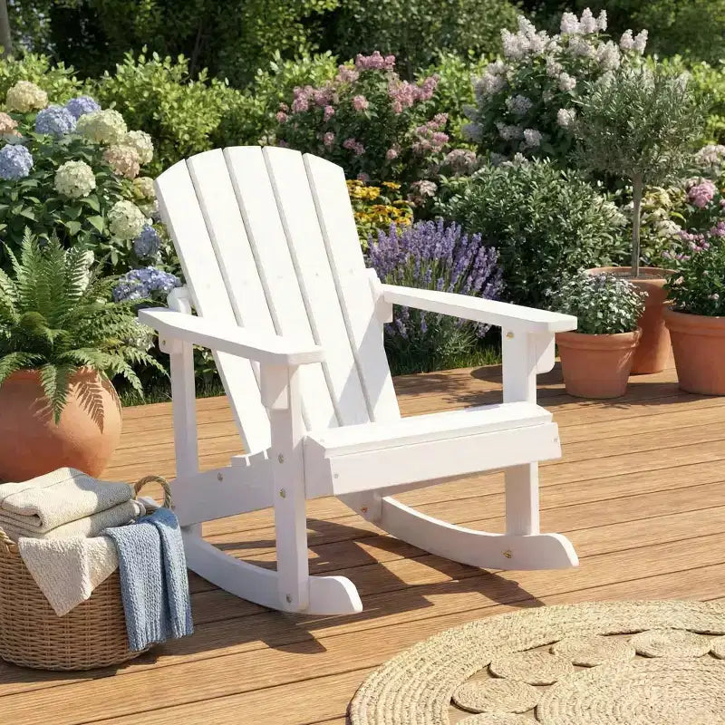 Gymax Sedia a Dondolo Adirondack per Bambini da Esterno con Sedile a Doghe in Legno Massiccio e Schienale Caffè/Bianco