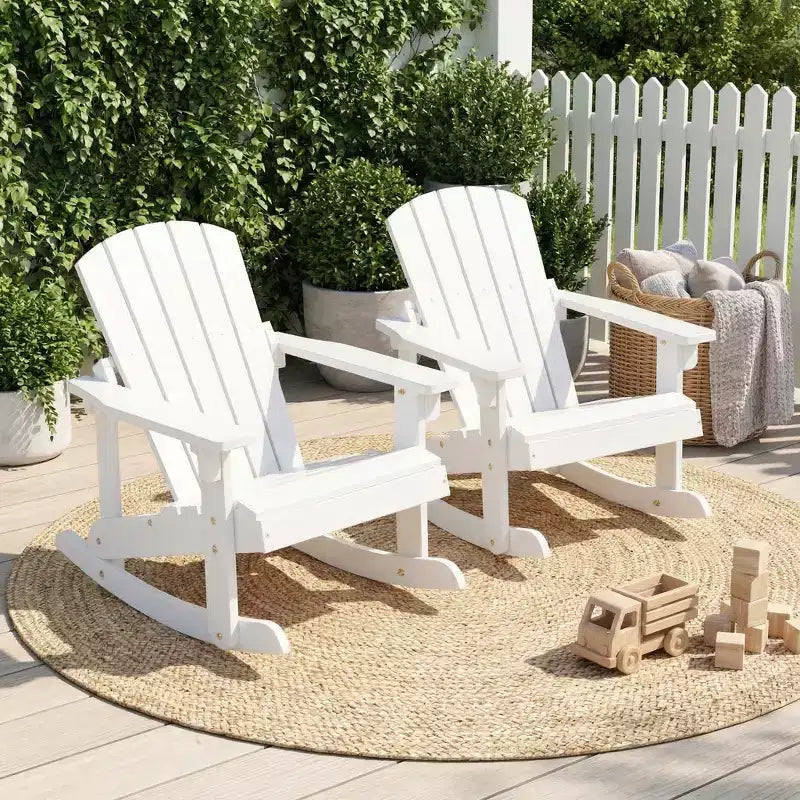 Gymax Sedia a Dondolo Adirondack per Bambini da Esterno con Sedile a Doghe in Legno Massiccio e Schienale Caffè/Bianco