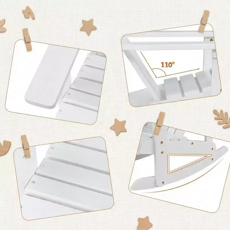 Gymax Sedia a Dondolo Adirondack per Bambini da Esterno con Sedile a Doghe in Legno Massiccio e Schienale Caffè/Bianco