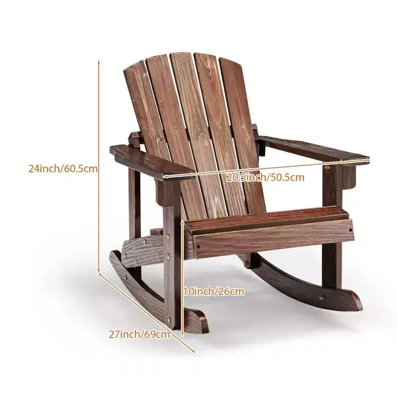Gymax Sedia a Dondolo Adirondack per Bambini da Esterno con Sedile a Doghe in Legno Massiccio e Schienale Caffè/Bianco