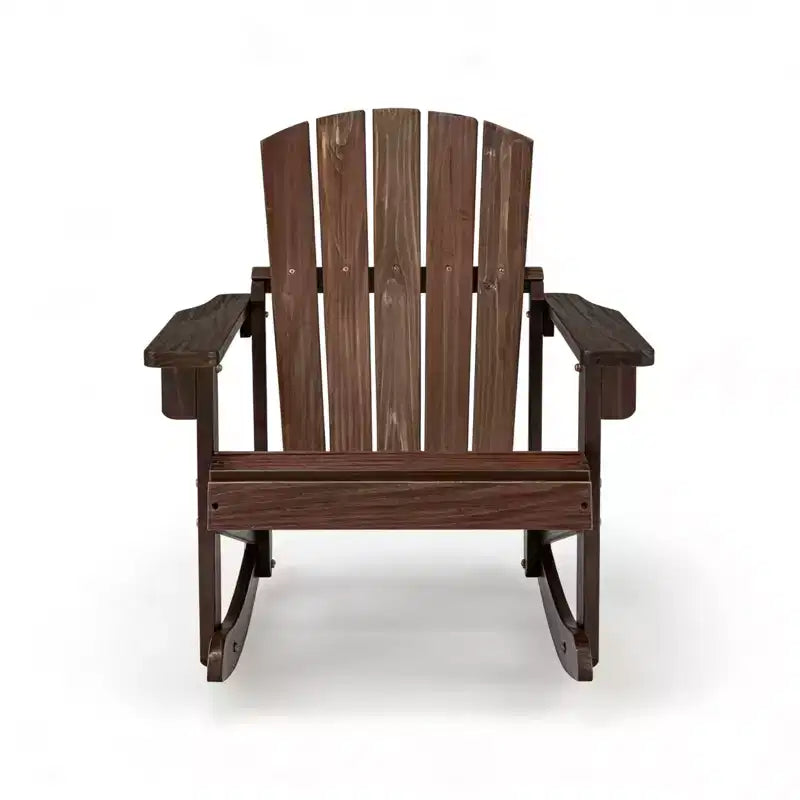 Gymax Childs Outdoor Adirondack Rocking Chair with Solid Wood Slatted Seat and Backrest Coffee/White