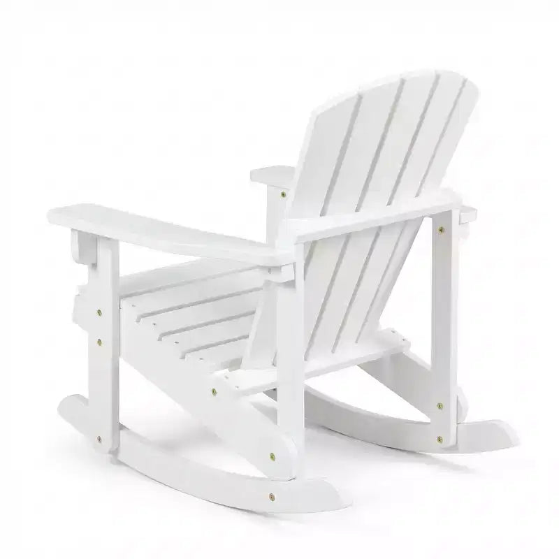 Gymax Fauteuil à bascule Adirondack pour enfant avec assise à lattes en bois massif et dossier café/blanc