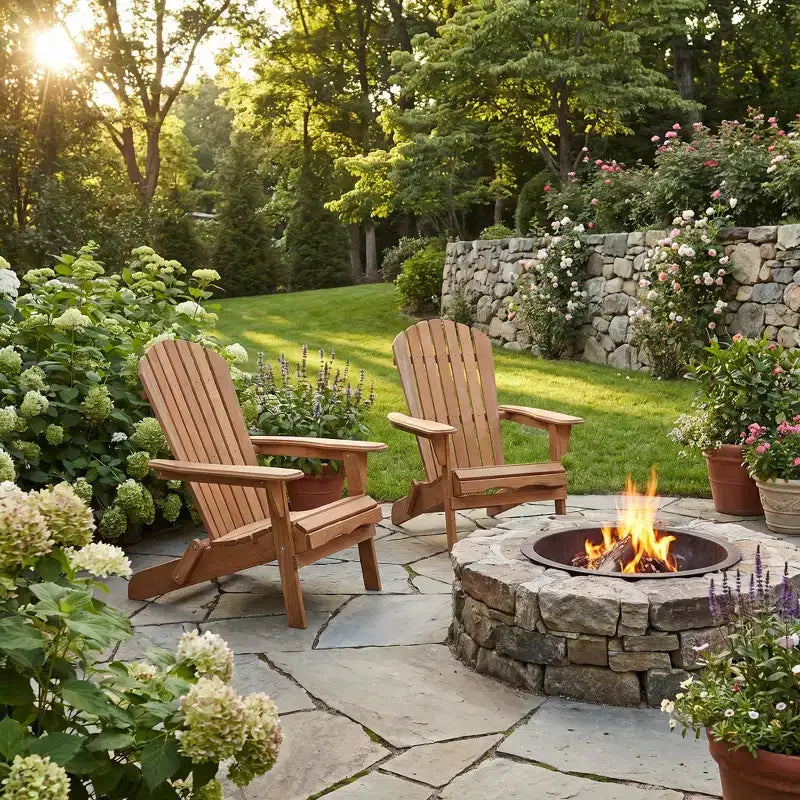 JVNOXK Set di 2 Sedie Pieghevoli in Legno Adirondack con Schienale Preassemblato, Sedie da Esterno per Giardino, Cortile, Portico, Piscina e Focolare