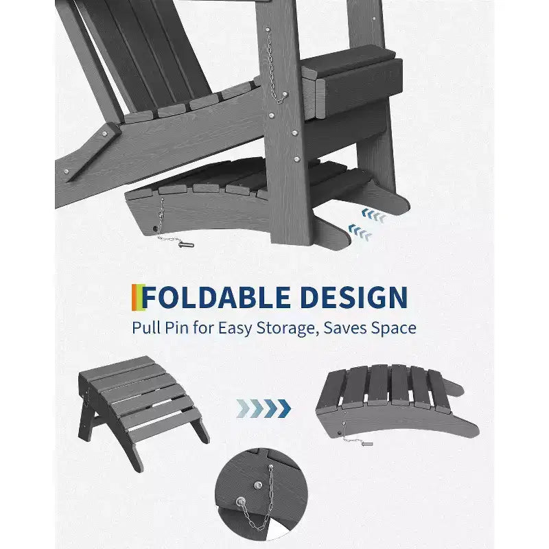 1 pz Poggiapiedi Pieghevole in HDPE Stile Adirondack, Poggiapiedi per Esterni per Tutte le Stagioni con Portabicchieri, Facile Manutenzione, per Patio, Veranda, Prato, Bordo Piscina, Focolare