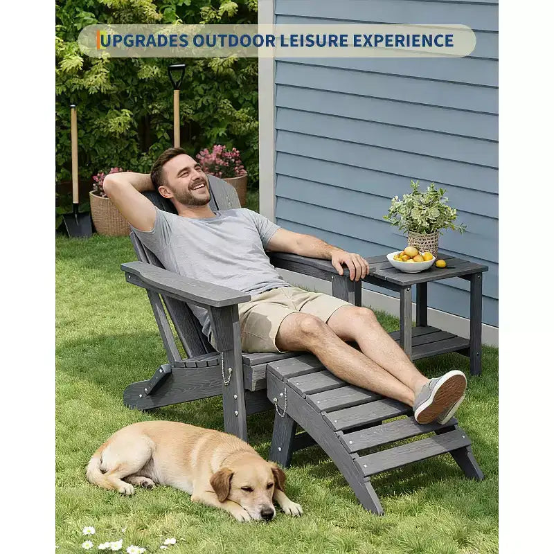 1 pz Poggiapiedi Pieghevole in HDPE Stile Adirondack, Poggiapiedi per Esterni per Tutte le Stagioni con Portabicchieri, Facile Manutenzione, per Patio, Veranda, Prato, Bordo Piscina, Focolare