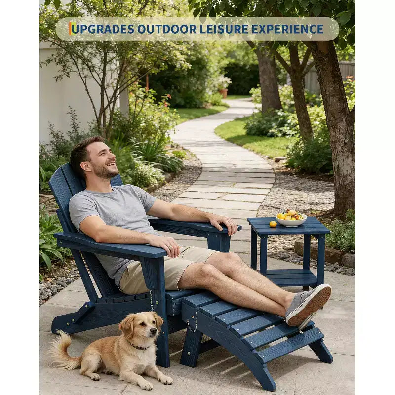 1 pz Poggiapiedi Pieghevole in HDPE Stile Adirondack, Poggiapiedi per Esterni per Tutte le Stagioni con Portabicchieri, Facile Manutenzione, per Patio, Veranda, Prato, Bordo Piscina, Focolare
