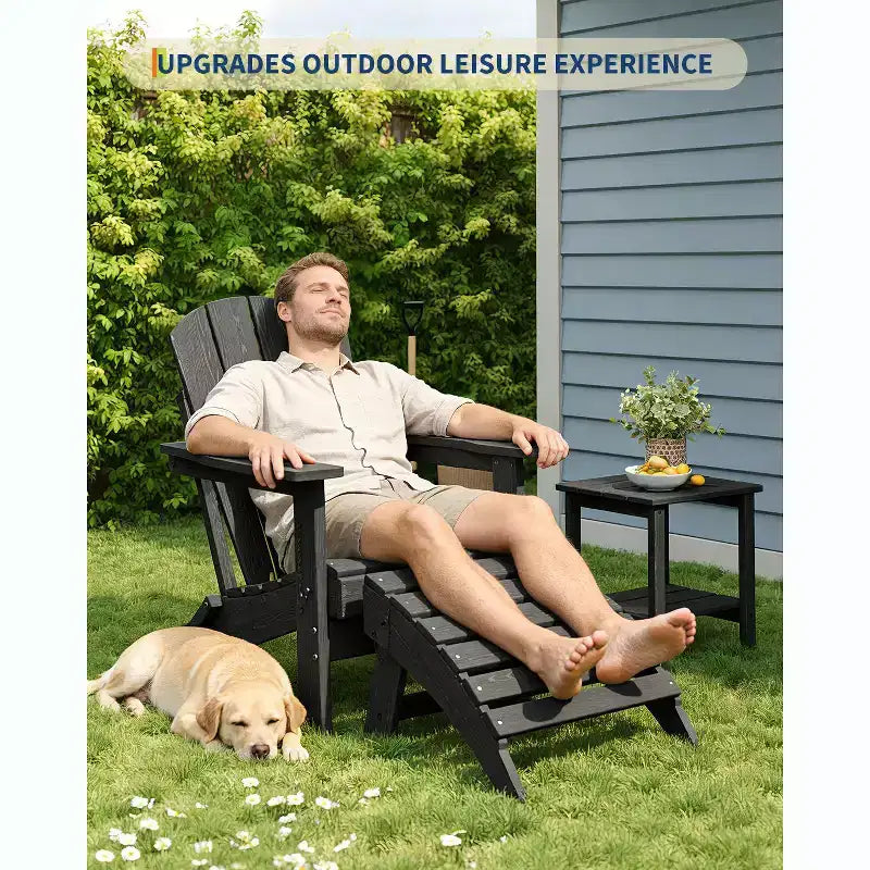 1 pz Poggiapiedi Pieghevole in HDPE Stile Adirondack, Poggiapiedi per Esterni per Tutte le Stagioni con Portabicchieri, Facile Manutenzione, per Patio, Veranda, Prato, Bordo Piscina, Focolare