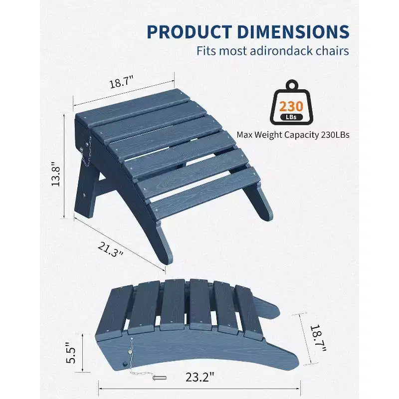 2 poggiapiedi pieghevoli Adirondack in HDPE, poggiapiedi da esterno per tutte le stagioni con portabicchieri, facile manutenzione, per patio, portico, prato, bordo piscina, braciere