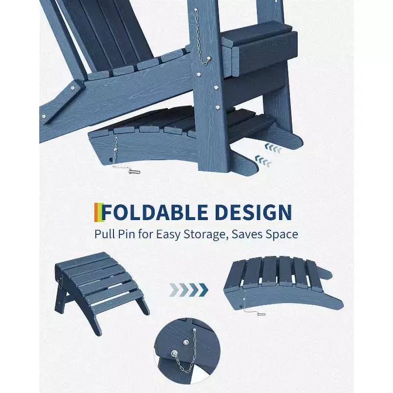 2 poggiapiedi pieghevoli Adirondack in HDPE, poggiapiedi da esterno per tutte le stagioni con portabicchieri, facile manutenzione, per patio, portico, prato, bordo piscina, braciere