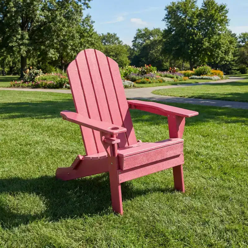 Gymax 1 Sedia Pieghevole Adirondack da Esterno con Design Resistente alle Intemperie e Portabevande Integrato per il Tuo Giardino Blu Navy/Rosso
