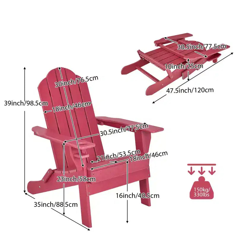Gymax 1 Sedia Pieghevole Adirondack da Esterno con Design Resistente alle Intemperie e Portabevande Integrato per il Tuo Giardino Blu Navy/Rosso