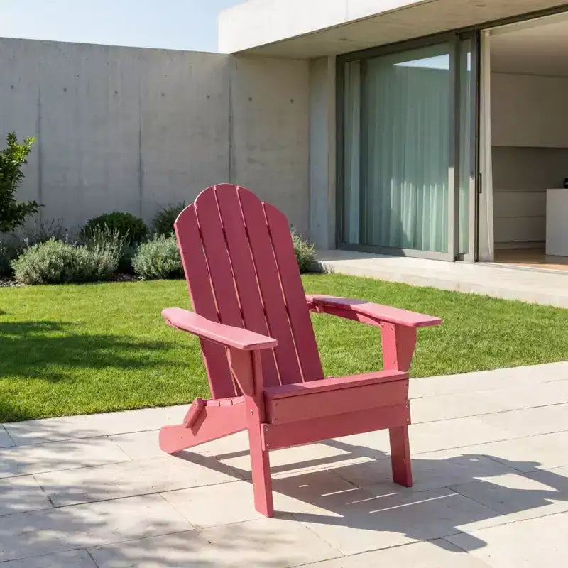 Gymax 1 Sedia Pieghevole Adirondack da Esterno con Design Resistente alle Intemperie e Portabevande Integrato per il Tuo Giardino Blu Navy/Rosso