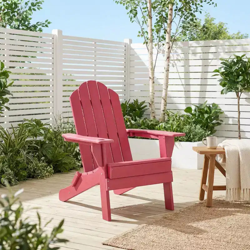 Gymax 1 Sedia Pieghevole Adirondack da Esterno con Design Resistente alle Intemperie e Portabevande Integrato per il Tuo Giardino Blu Navy/Rosso