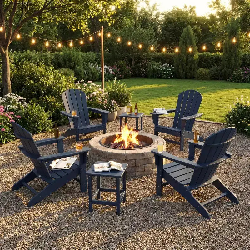 Ensemble de 4 chaises Adirondack pliantes avec 2 tables d'appoint, chaises d'extérieur modernes en HDPE pour patio, terrasse, balcon, jardin