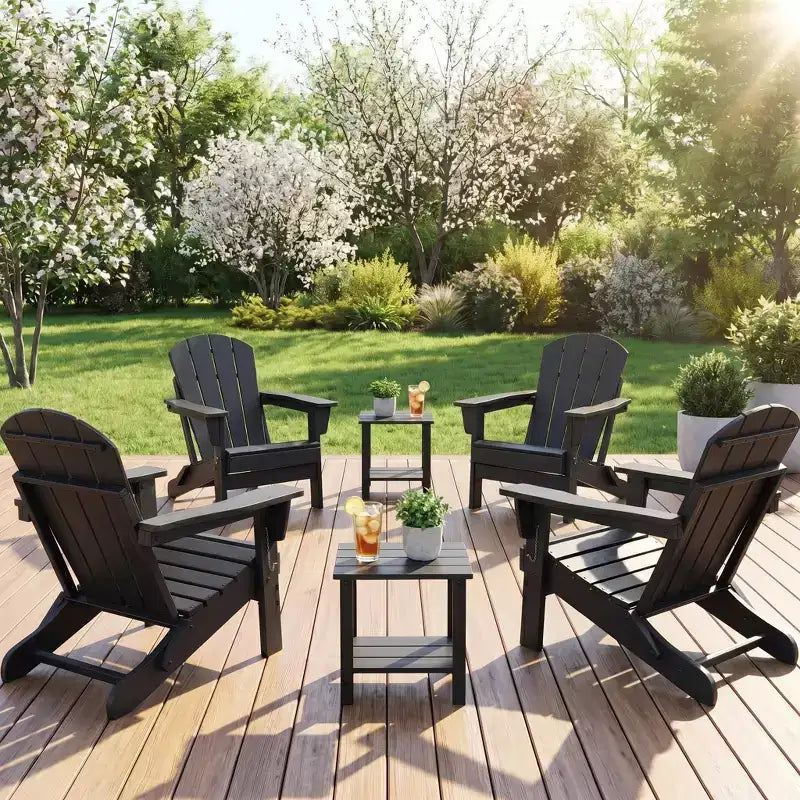 Ensemble de 4 chaises Adirondack pliantes avec 2 tables d'appoint, chaises d'extérieur modernes en HDPE pour patio, terrasse, balcon, jardin
