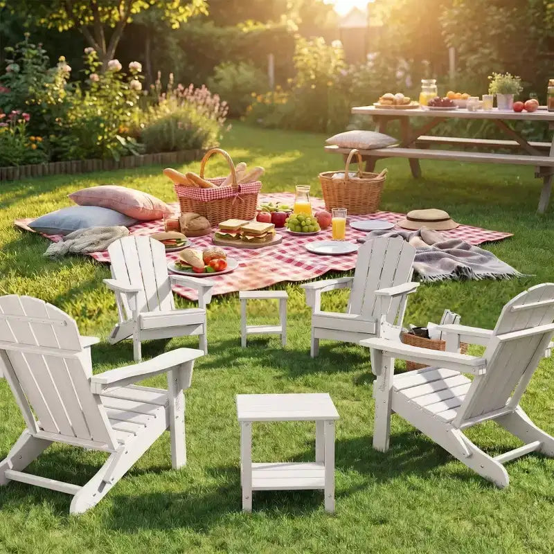 Ensemble de 4 chaises Adirondack pliantes avec 2 tables d'appoint, chaises d'extérieur modernes en HDPE pour patio, terrasse, balcon, jardin