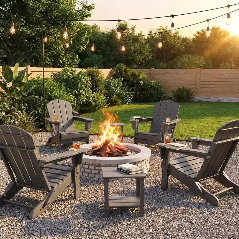 Ensemble de 4 chaises Adirondack pliantes avec 2 tables d'appoint, chaises d'extérieur modernes en HDPE pour patio, terrasse, balcon, jardin
